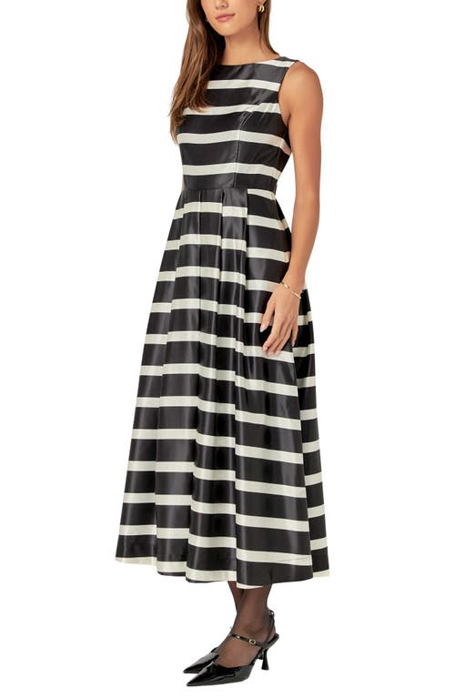English Factory Stripe Sleeveless Midi Dress In Black/white