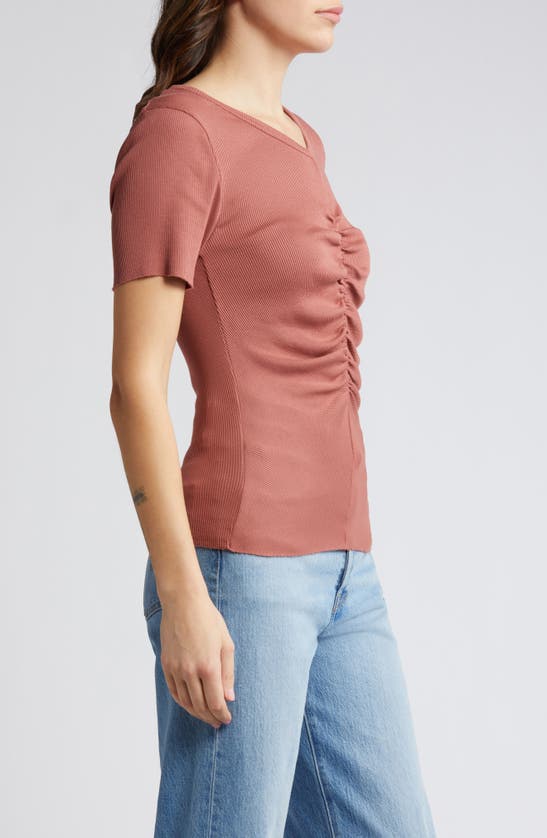 Shop Nation Ltd Nevina Ruched Ribbed T-shirt In Cardamom