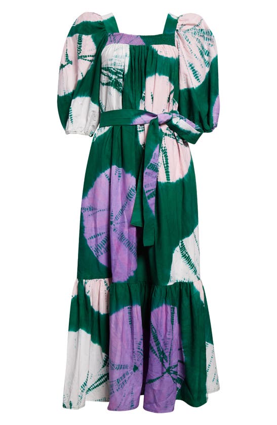 Shop Busayo Atila Abstract Print Cotton Dress In Green Multi