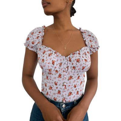 Reformation Bev Ruffle Top, Blue