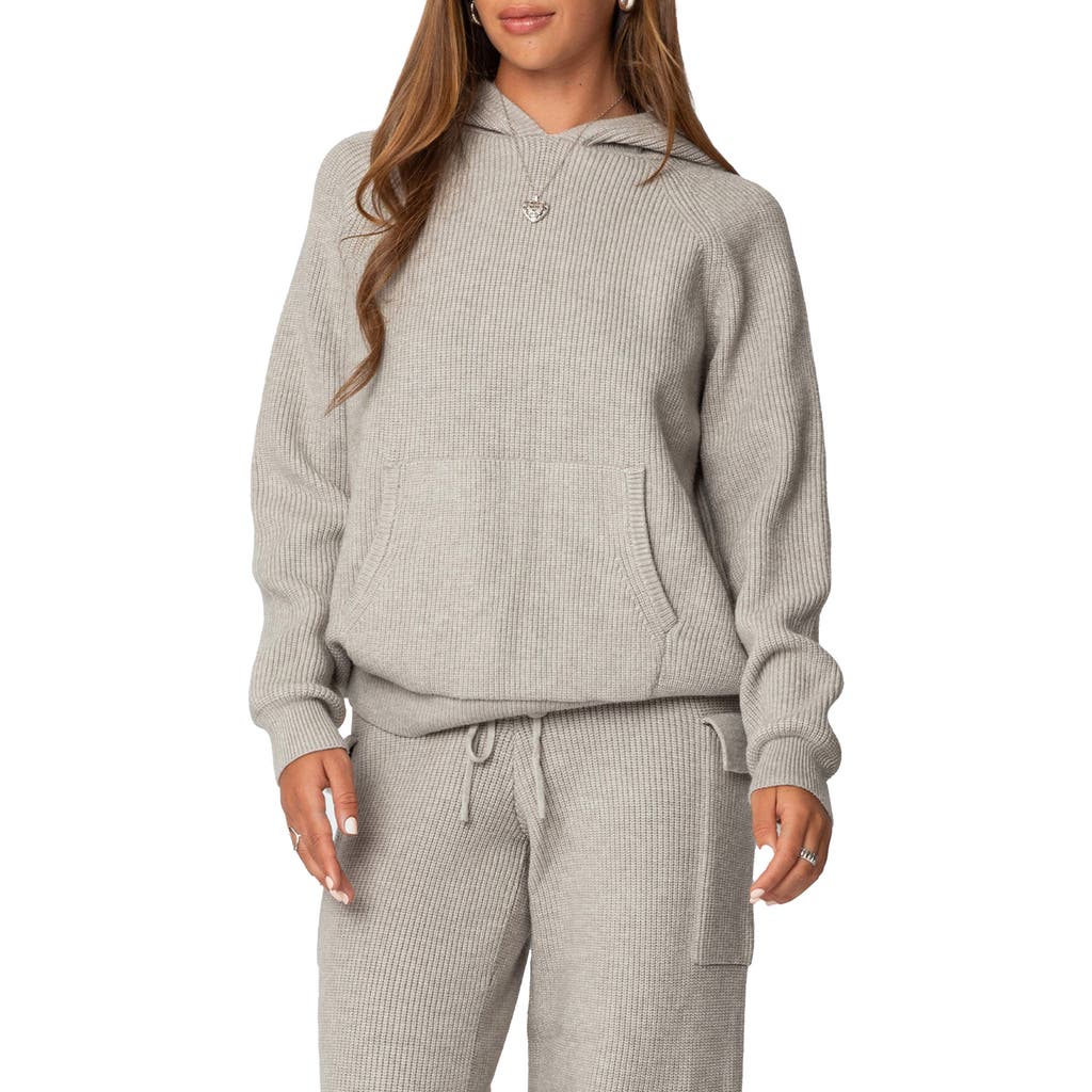 Shop Edikted Wynter Oversize Sweater Hoodie In Gray-melange