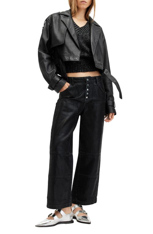 Shop Allsaints Ophelia Crop Leather Jacket In Black