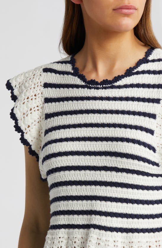 Shop Rails Coen Ruffle Sleeve Peplum Cotton Sweater In Anadia Stripe