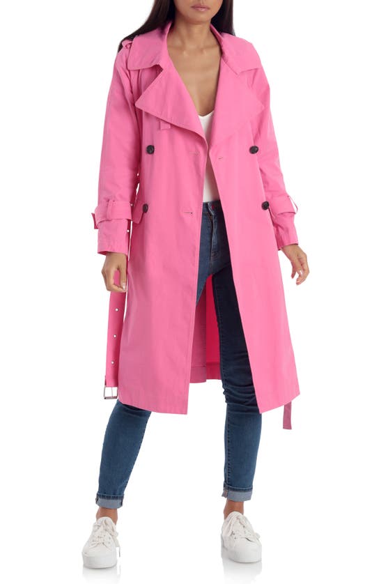 Avec Les Filles Double Breasted Cotton Trench Coat In Pink
