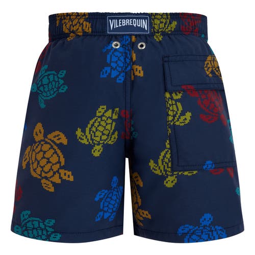 Vilebrequin X Falke Ronde Des Tortues Tricot Swim Shorts In Bleu Marine