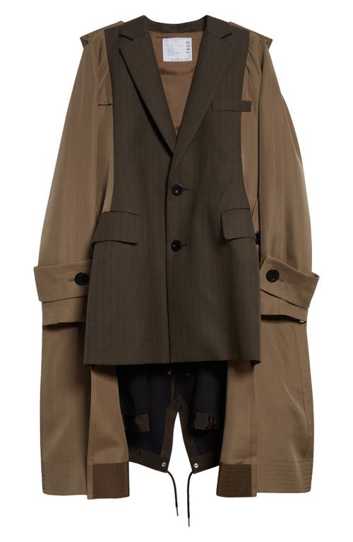 Shop Sacai Mixed Media Trench Coat In Khaki X Beige