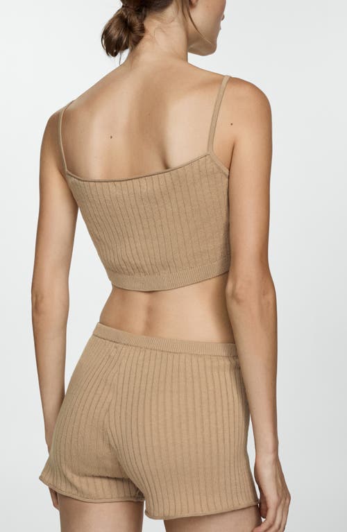 Shop Mango Rib Knit Crop Camisole In Light/pastel Brown