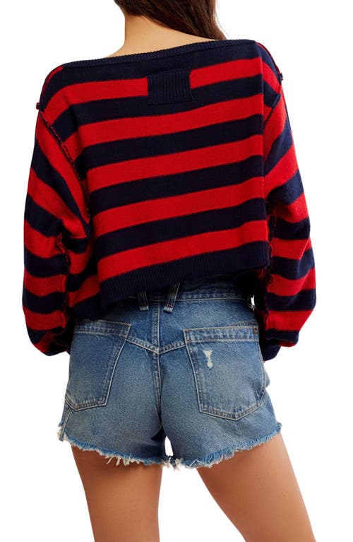 Shop Free People Into The Blue Stripe Crop Sweater In Red Combo