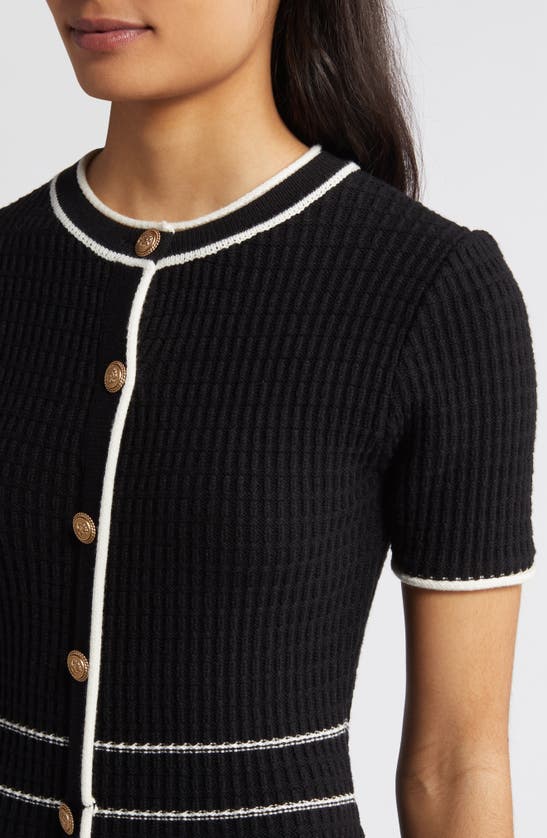 Shop Zoe And Claire Tipped Button Front Midi Sweater Dress In Black