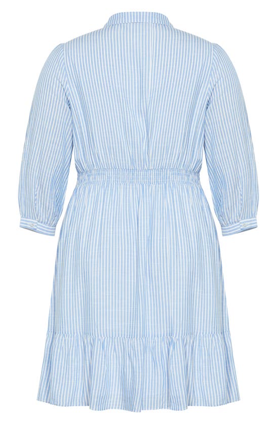 Shop City Chic Flynn Stripe Long Sleeve Shirtdress In Blue Stripe