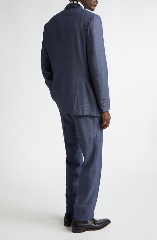 Isaia Sanita Textured Wool Suit In Medium Blue