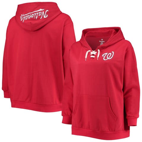 Women's Red Washington Nationals Plus Size Lace-Up V-Neck Pullover Hoodie
