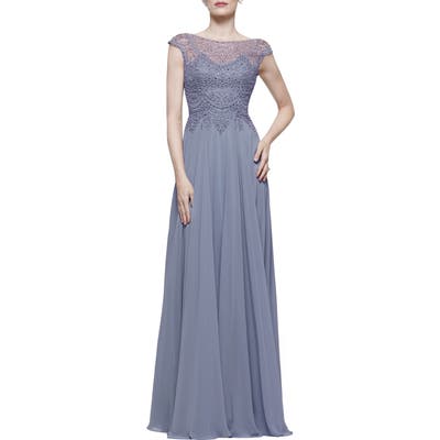Marsoni Scalloped Lace & Chiffon A-Line Gown, 2 (similar to 20W) - Blue