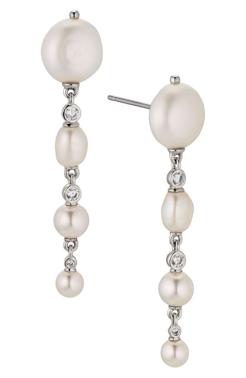 Siren Cultured Pearl Linear Drop Earrings in Rhodium