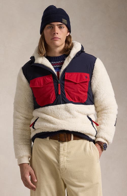 Shop Polo Ralph Lauren Hooded Nylon & Fleece Popover Jacket In Herbal Milk Multi