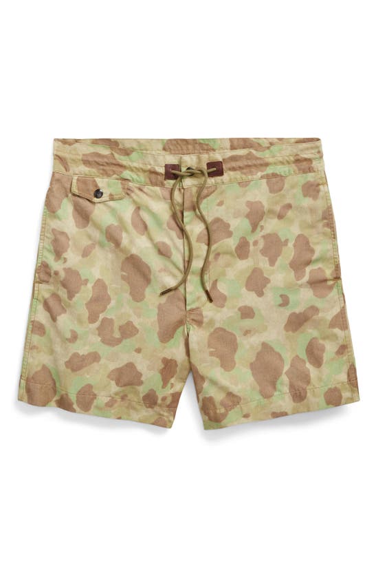 Double Rl Camo Tour Twill Shorts In Olive Frog Camo