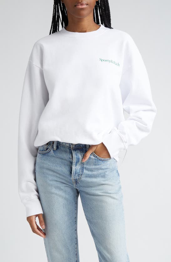 Shop Sporty And Rich Sporty & Rich Drink More Water Cotton Graphic Sweatshirt In White