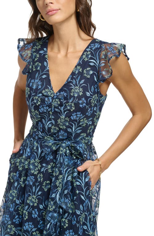 Shop Kensie Floral Embroidered Maxi Dress In Navy/green Mutli