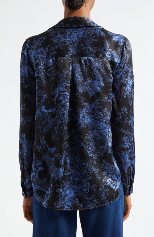 Shop L Agence L'agence Tyler Print Silk Button-up Shirt In Black/periwinkle Rococo Toile