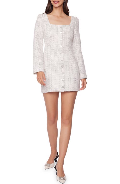 Louise Long Sleeve Tweed Minidress in Off-White-Multi