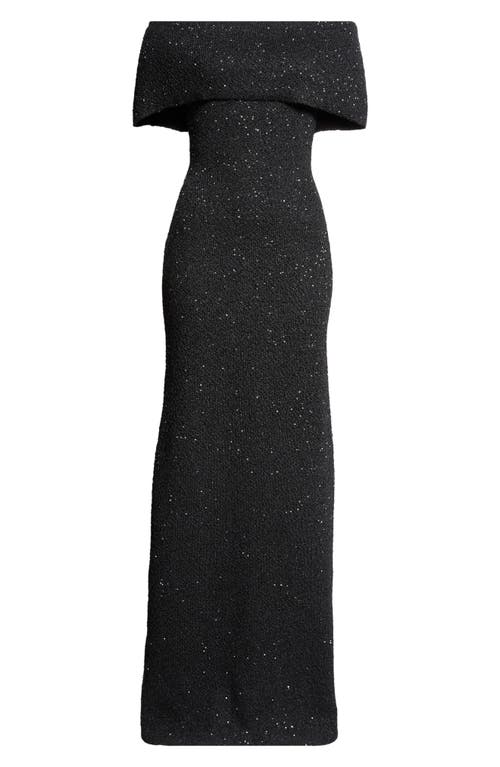 Lela Rose Sequin Off The Shoulder Knit Gown In Black