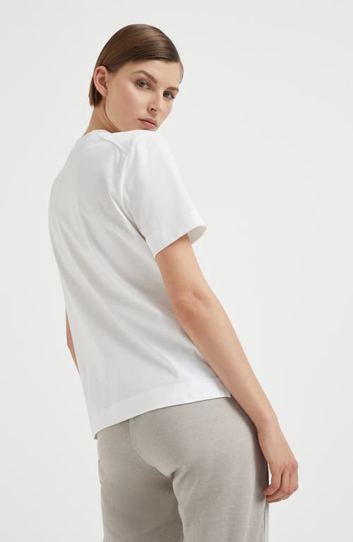 Shop Brunello Cucinelli Cotton Jersey T-shirt With Shiny Ribbed Detail In White