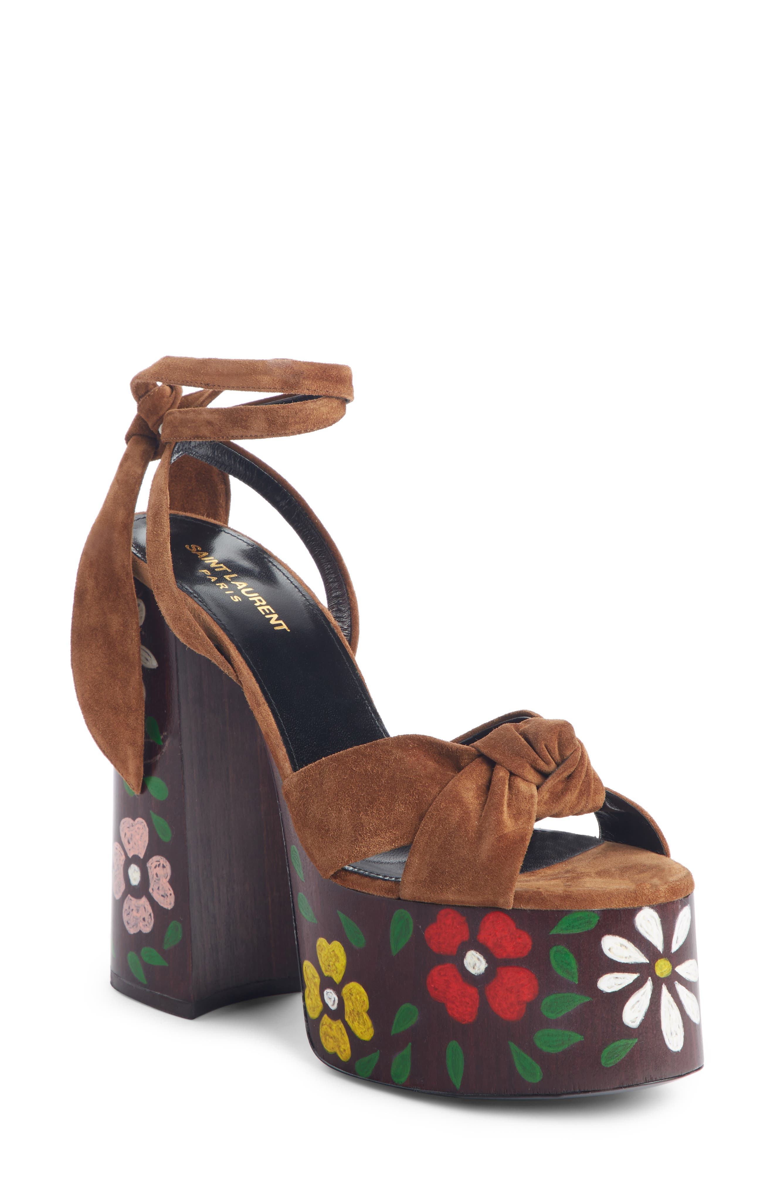 Saint Laurent Paige Floral Platform Sandal - Brown
