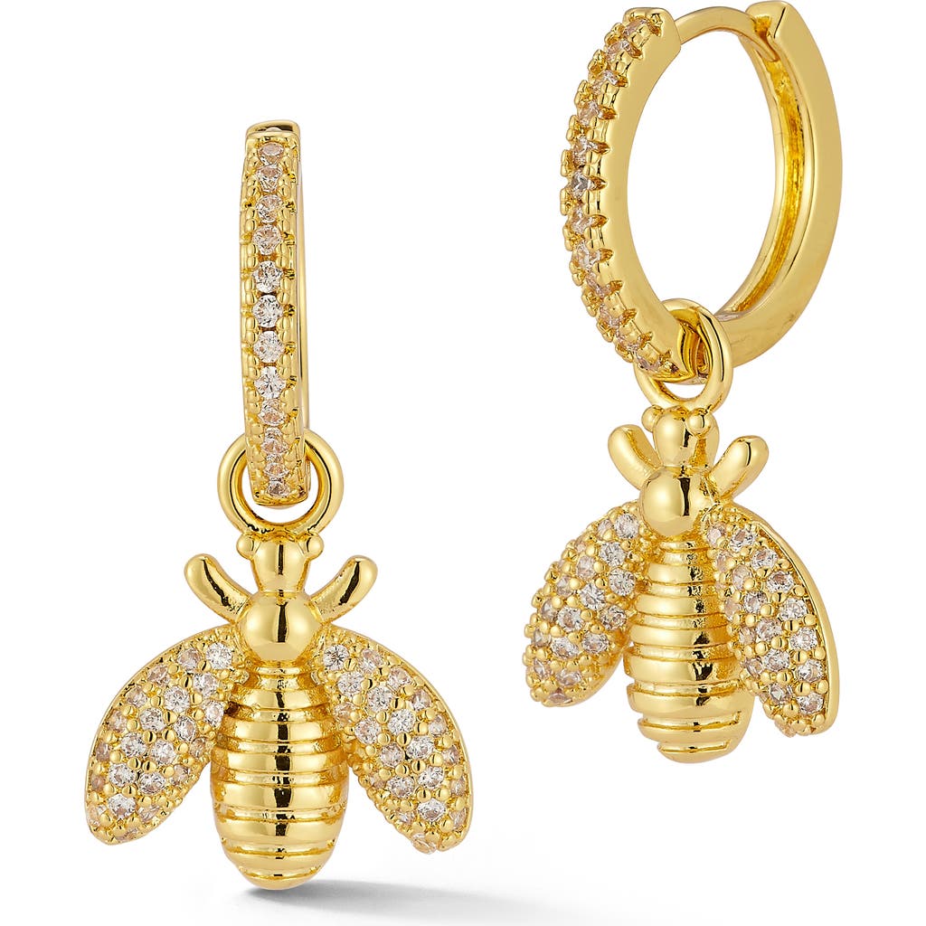 Sphera Milano Cubic Zirconia Bee Drop Huggie Hoop Earrings In Gold