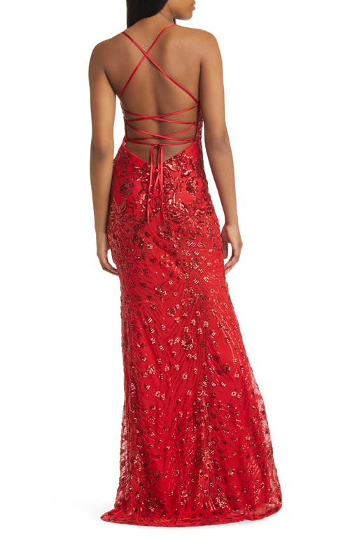 Shop Lulus Photo Finish Sequin High-low Maxi Dress In Red/shiny Red