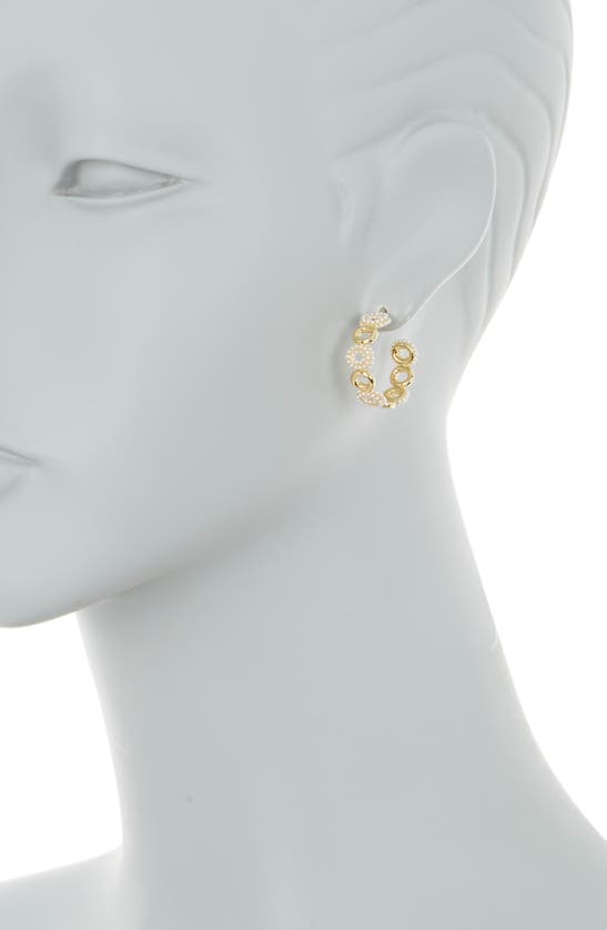 Shop Covet Imitation Pearl Circle Hoop Earrings In Gold/white