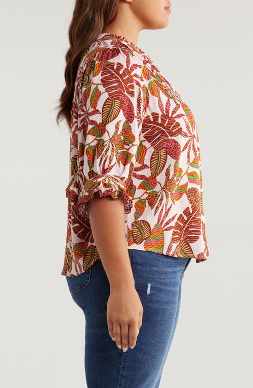 Shop Wit & Wisdom Leaf Print Pintuck Tunic Top In Whisper Pink Multi