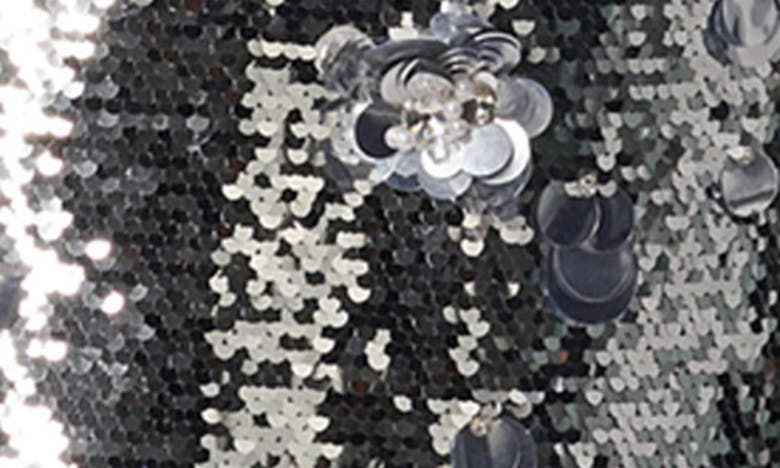 Shop Carolina Herrera Sequin 3d Floral Paillette Strapless Midi Dress In Silver