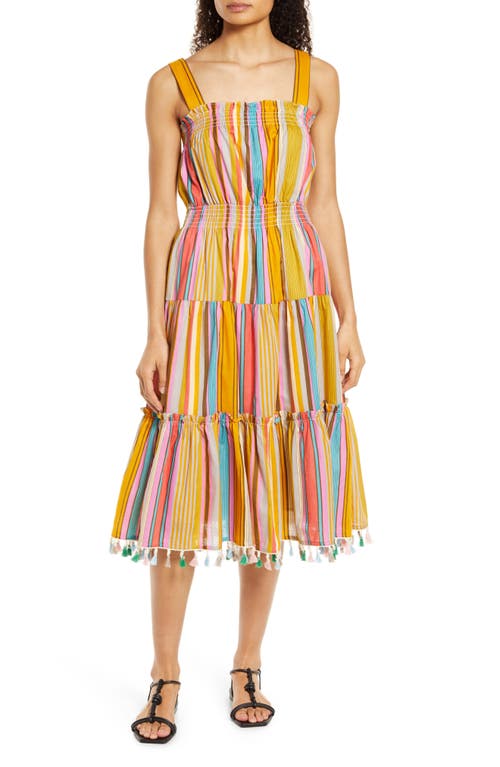 Tahari ASL Stripe Cotton Dress Mustard/Blue/Pink at Nordstrom,