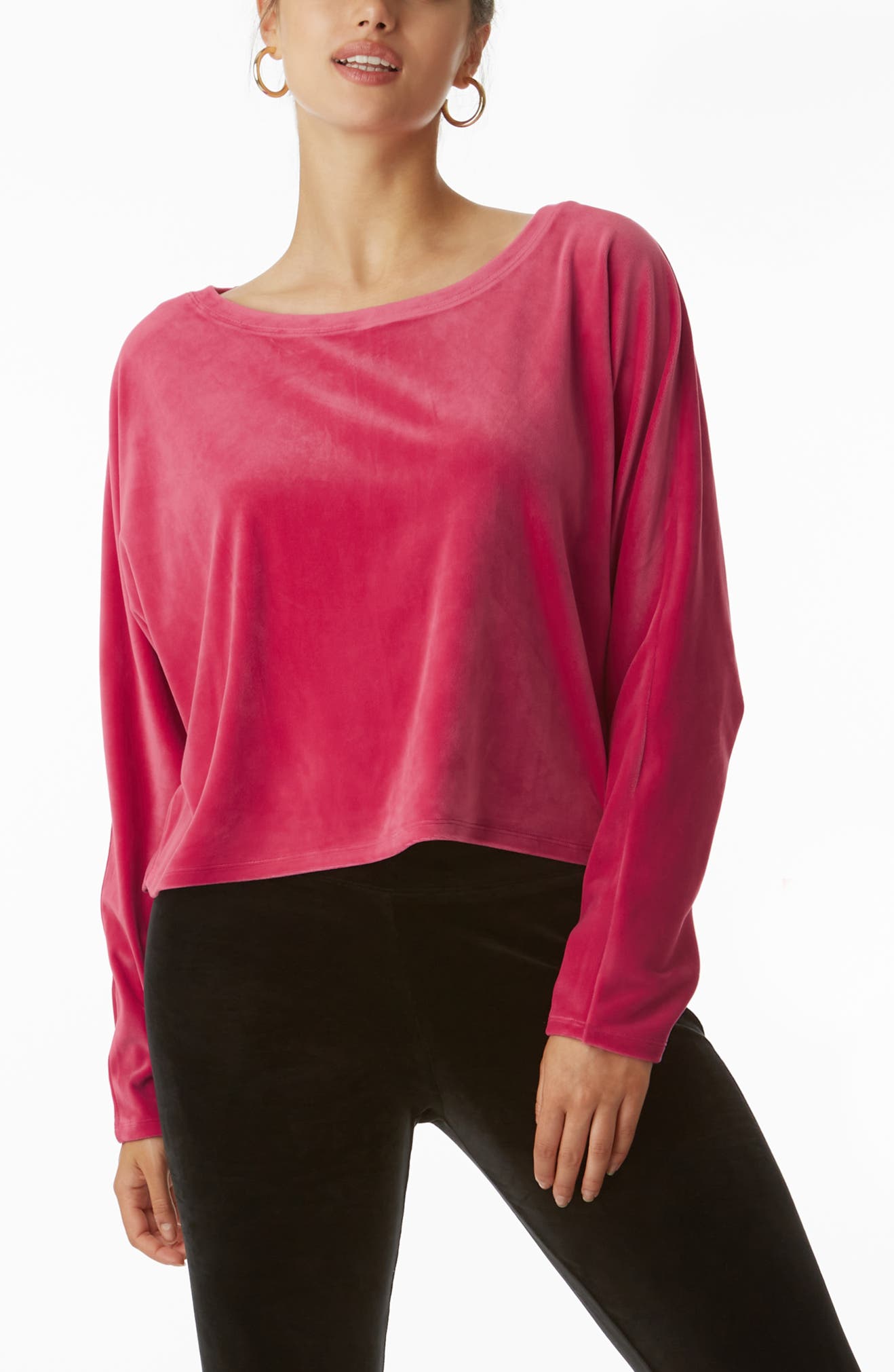 JUICY COUTURE Stretch Velvet Dolman Sleeve Top, Main, color, PINK PARTY