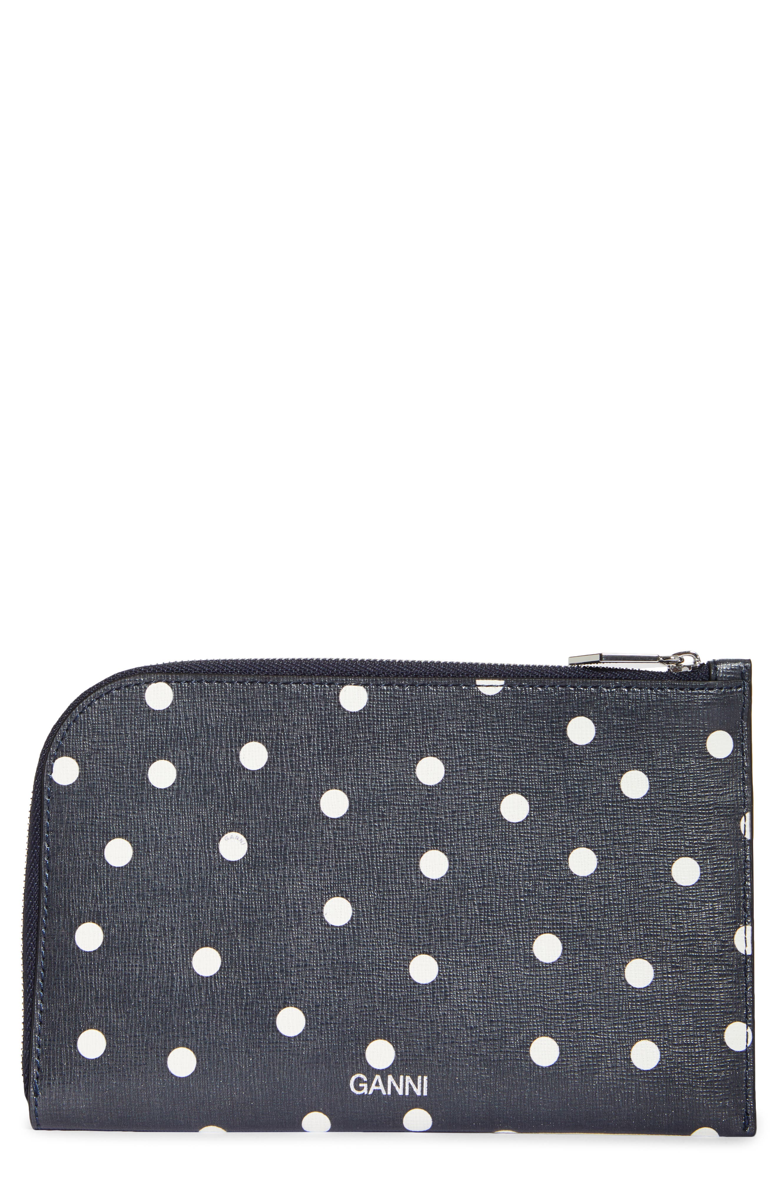 Ganni Print Leather Pouch In Sky Captain