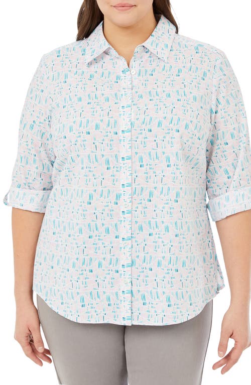 Foxcroft Zoey Printed Roll Tab Cotton Button-Up Shirt Oceanside at Nordstrom,