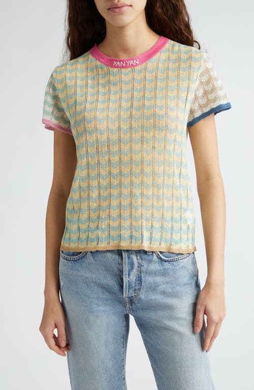Tong Chevron Stripe Pointelle Stitch T-Shirt in Mint