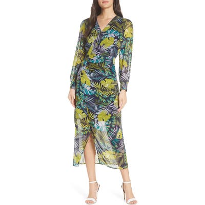 Sam Edelman Tropics Long Sleeve Chiffon Midi Dress, Green