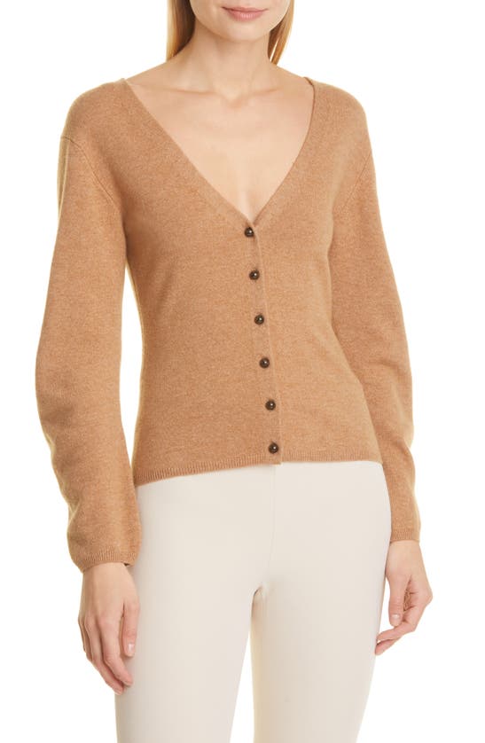 Vince Buttoned-up V-neck Cardigan In H Almond