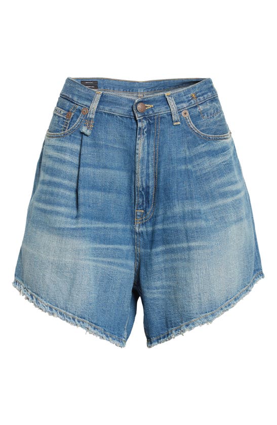 R13 DAMON PLEATED HIGH WAIST DENIM SHORTS