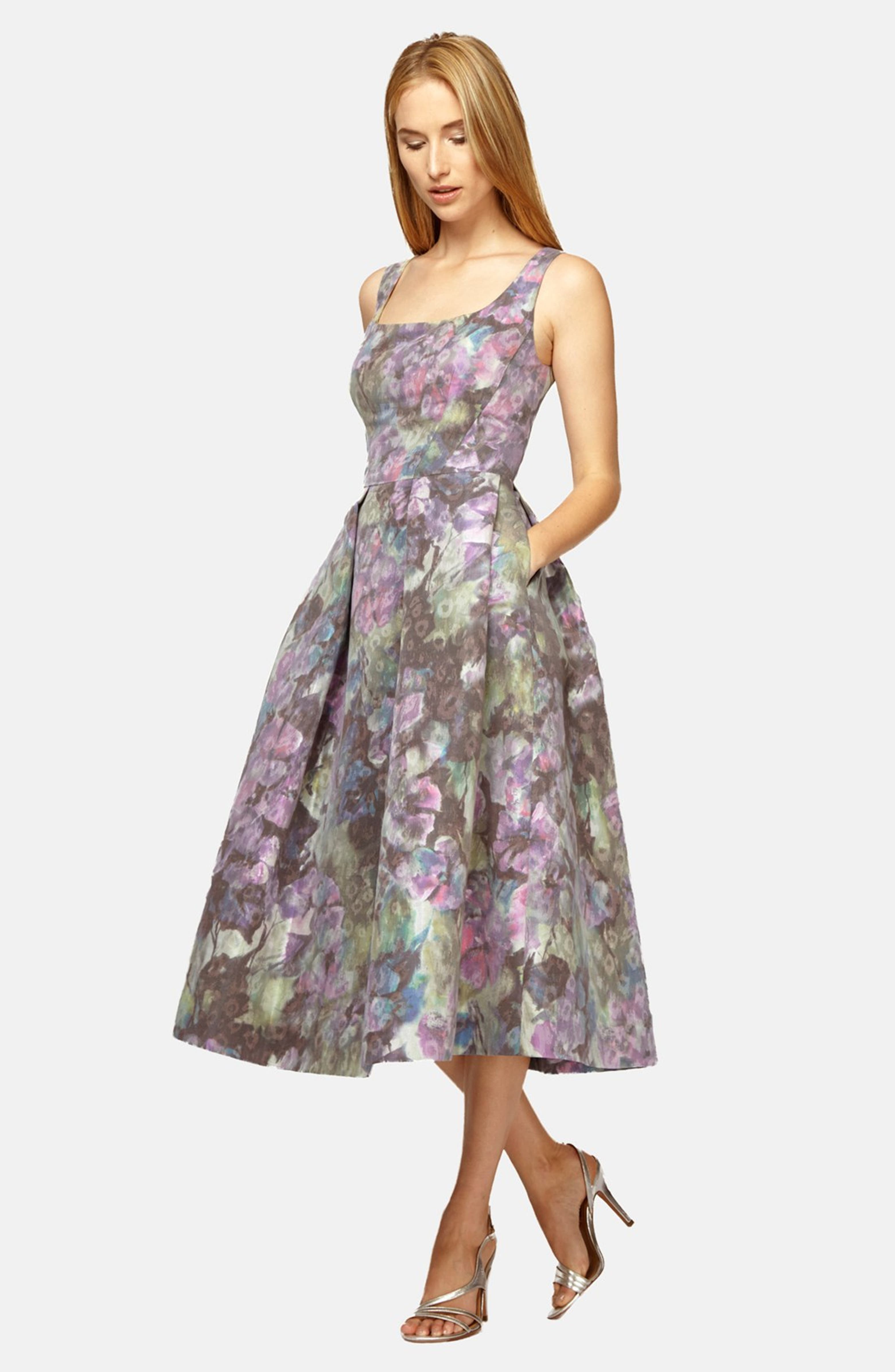 Kay Unger Floral Print Midi Fit And Flare Dress Nordstrom