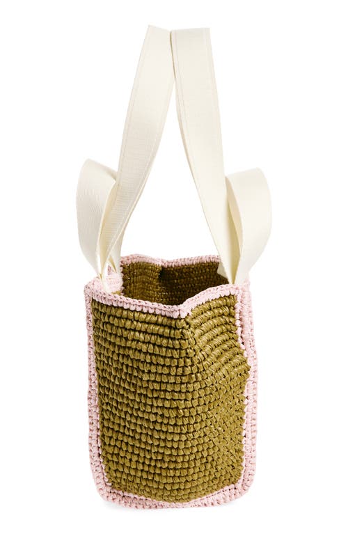 Shop Marni Small Sillo Woven Raffia Tote In Olive/green