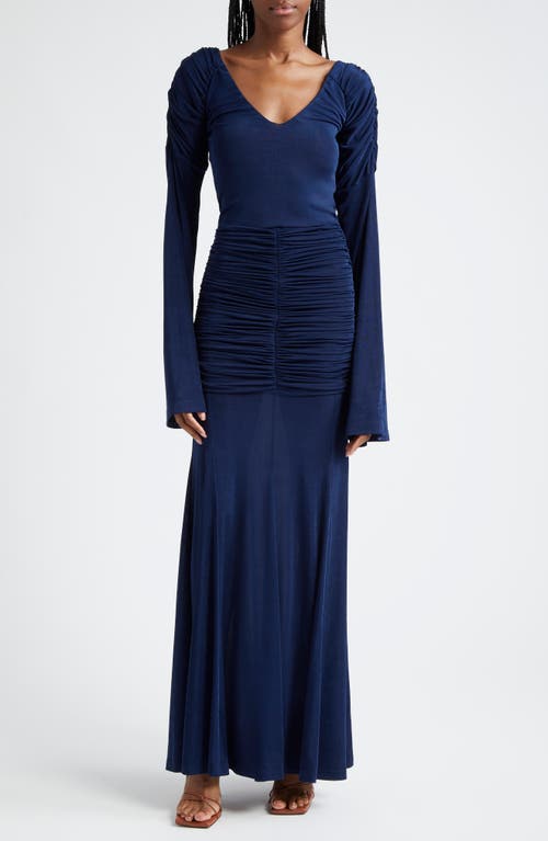 Shop Oríré Orire Wally Shirred Long Sleeve Maxi Dress In Blue