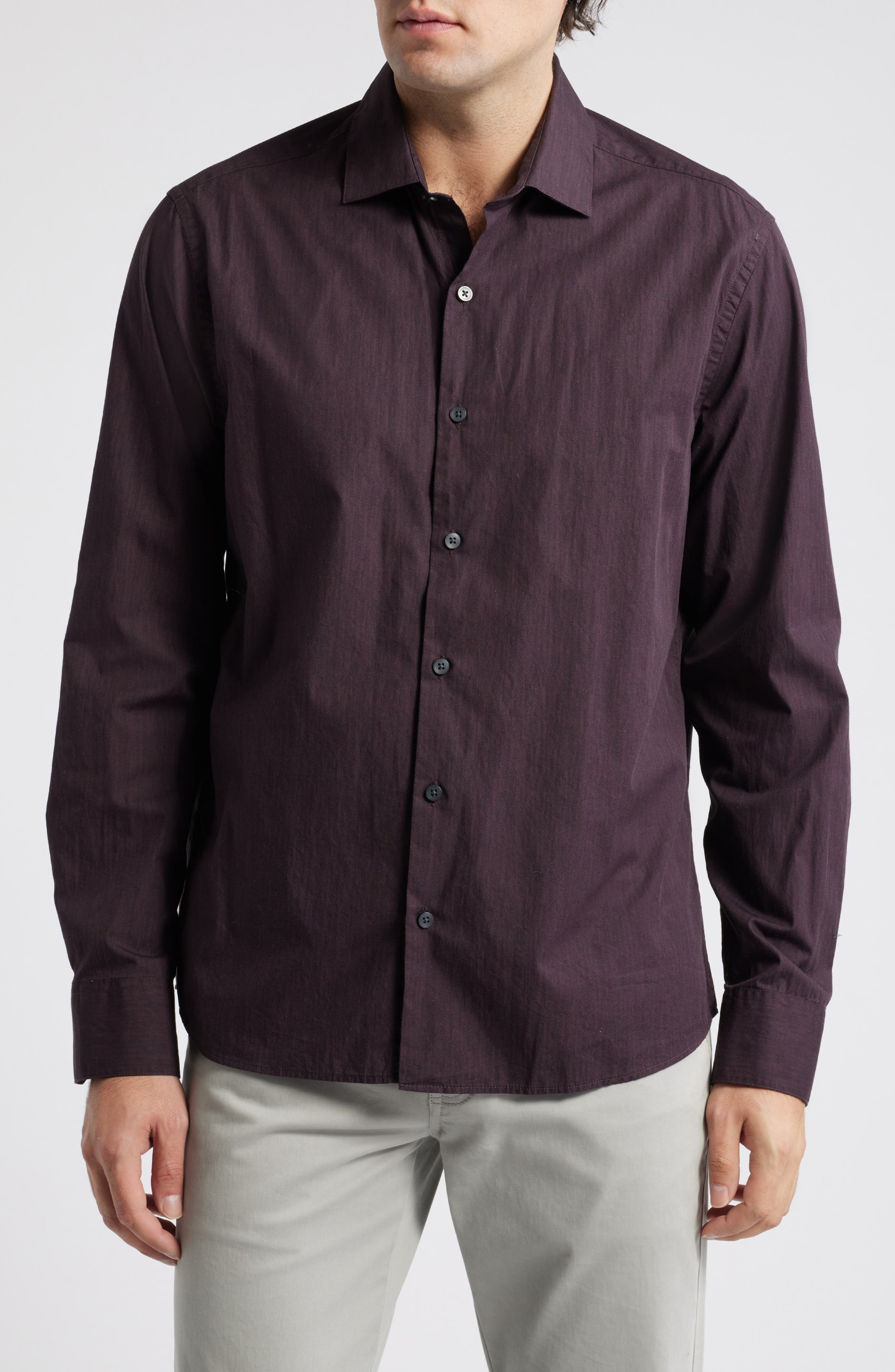 Robert Barakett Simon Solid Cotton Button-Up Shirt in Port 