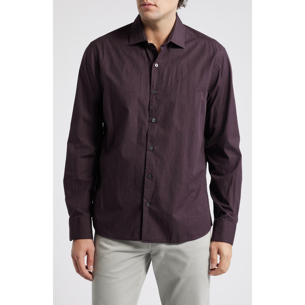 Robert Barakett Simon Solid Cotton Button-Up Shirt in Port