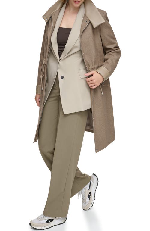 Andrew Marc Feather Leather Trim Wool Blend Coat In Mushroom