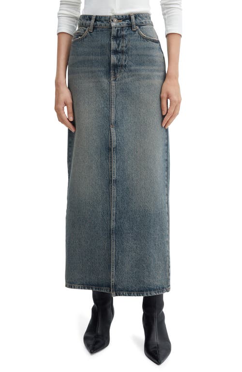 MANGO Long Denim Skirt Dark Vintage Blue at Nordstrom,