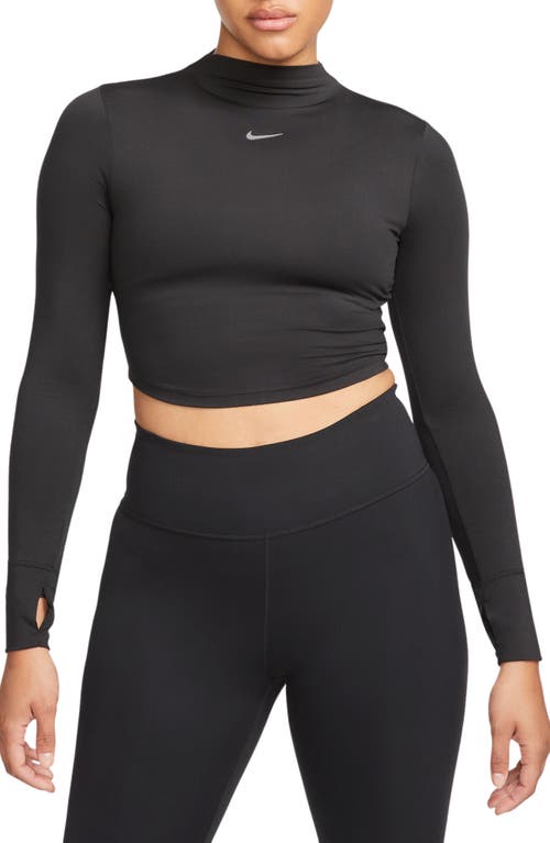 Nike Dri-fit One Luxe Mock Neck Crop Top In Black/reflective Silv