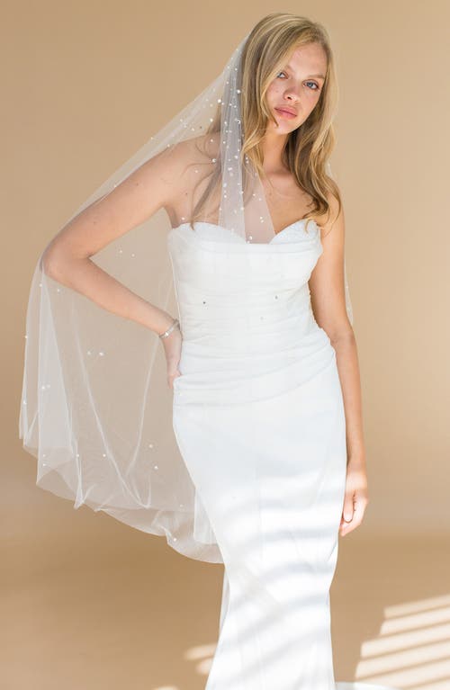 Brides & Hairpins Ione Crystal & Imitation Pearl Fingertip Veil in Ivory at Nordstrom