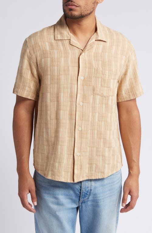 Check Jacquard Short Sleeve Cotton Button-Up Shirt in Natural